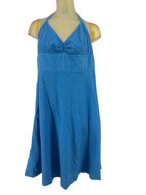 J.Crew Womens Halter Dress Blue crinkle Cotton Size 16